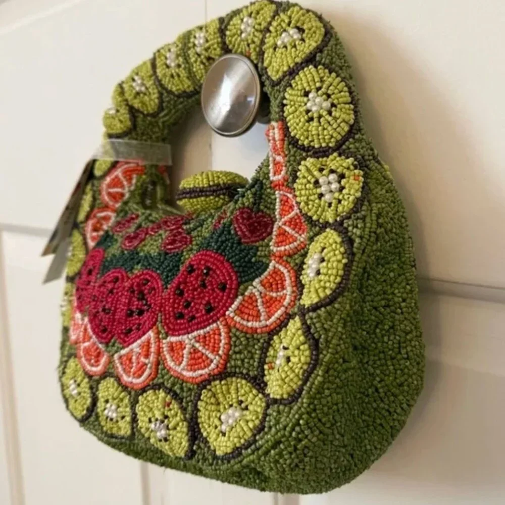 Handcrafted in India Watermelon Beaded Bag Bead Seeds Tik Tok Viral NWT
